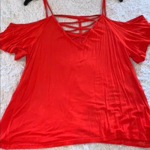 Orange/red off the shoulder shirt